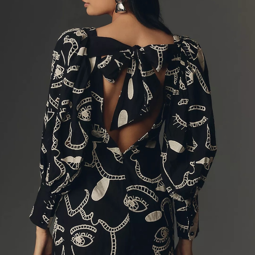 Farm Rio Richelieu Faces Black Neckline Mini Dress - Picture 2 of 9